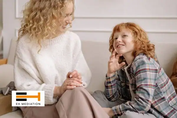 Happy mother and child after sorting child arrangements mediation Hertford